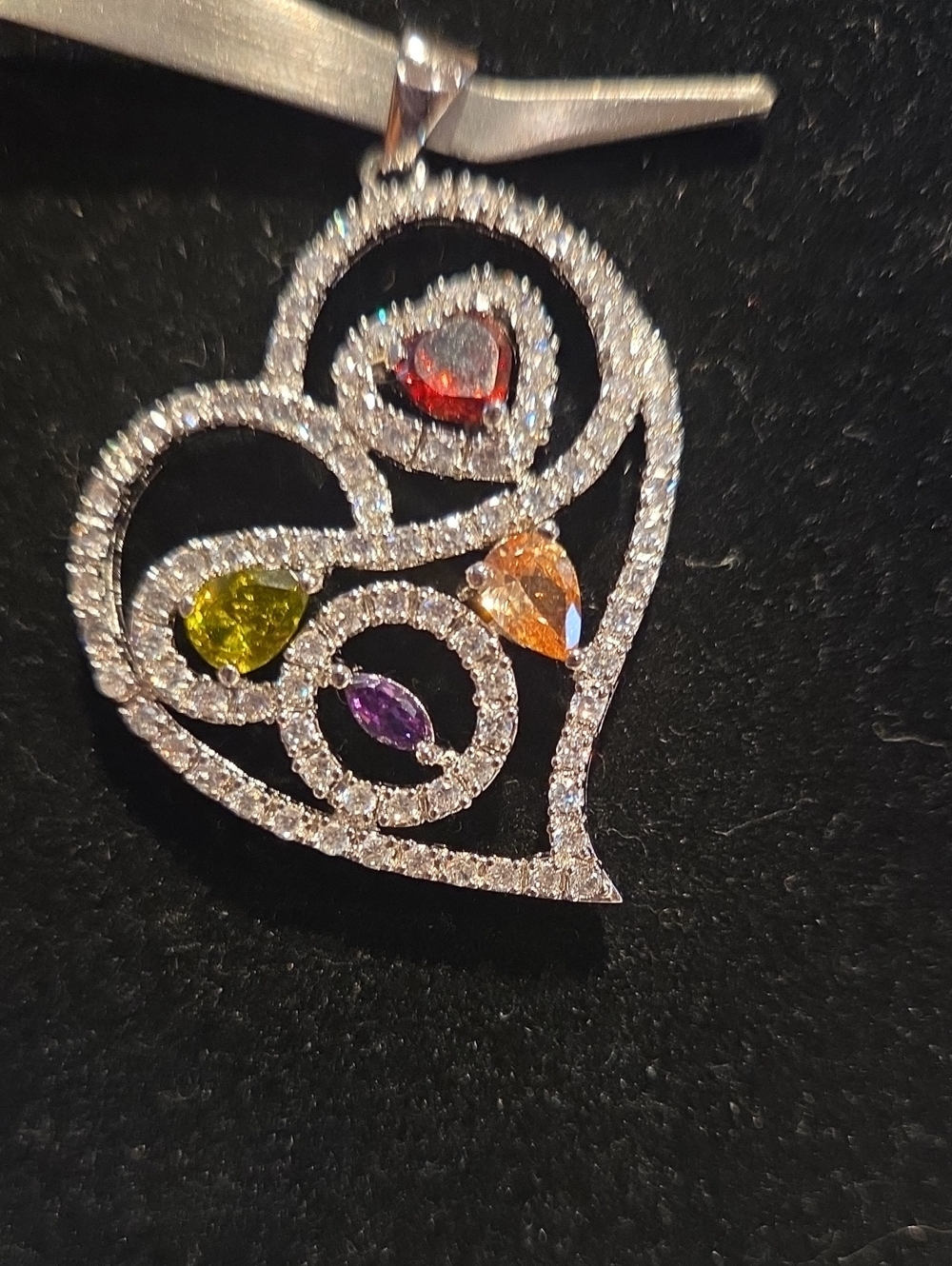 Multicolor Heart Pendant Necklace with Gem Accents
